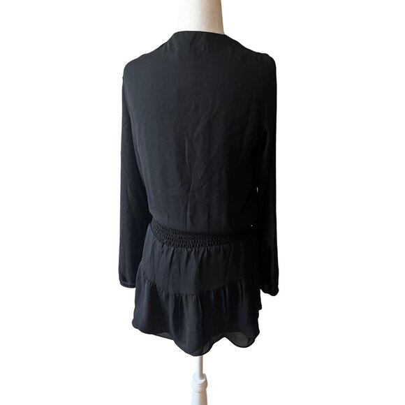 krisa Smocked Surplice Dress in Black XSmall New Womens Mini Long Sleeve - Picture 7 of 9